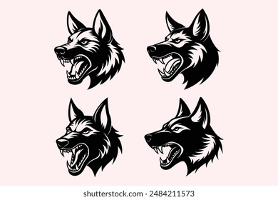 angry roaring german shephard head vector illustra