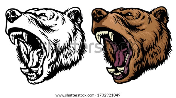 angry roaring grizzly bear\
head