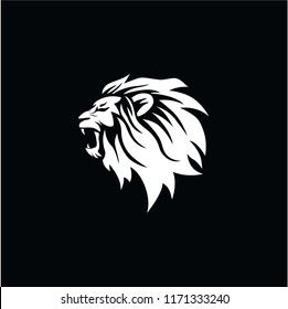 Angry Roaring Lion Head Black And White Vector Logo Design, Illustration, Template