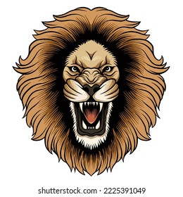 angry roaring male lion head