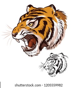 Angry Roaring Tiger Head