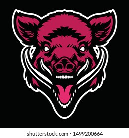 angry roaring wild boar head mascot