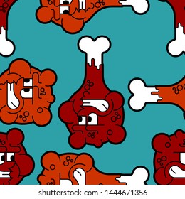 Angry Roasted Chicken Leg pattern seamless. Evil Food background Vector  