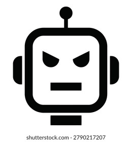 Angry robot character featuring a square body antenna and exaggerated frown expression isolated on transparent background