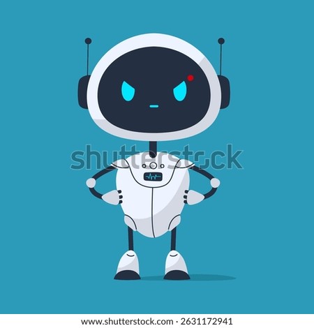 Angry robot character with furrowed brows and intense eyes. Perfect for warnings, alerts, or humorous tech visuals