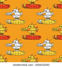 Angry robot tank seamless pattern. Original design for print or digital media.