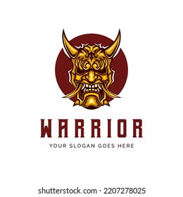 Angry Ronin Mask of Samurai Warrior Logo Helmet in vector illustration