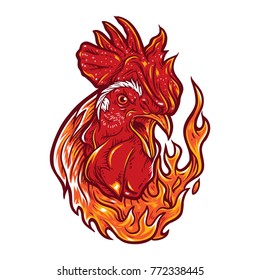 Angry Rooster With Flames.