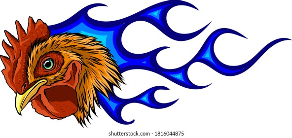 Angry rooster with flames. vector illustration graphics