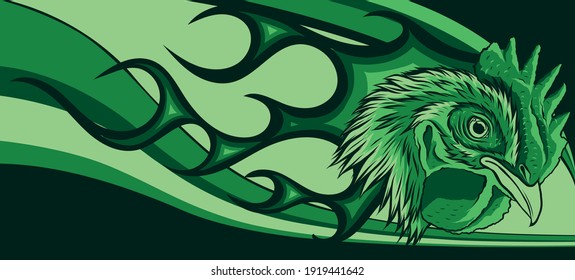 Angry rooster with flames. vector illustration graphics