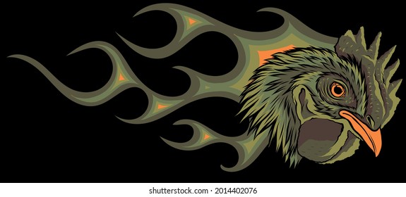 Gallo enojado con llamas. gráfico de ilustraciones vectoriales