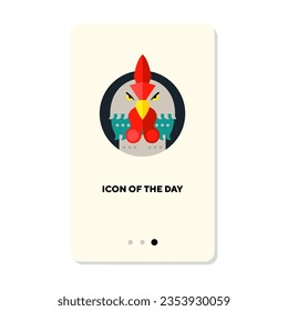 Angry rooster head in circle flat vector icon. Wild cock or turkey or domestic bird with beak isolated vector illustration. Wildlife and nature concept for web design and apps