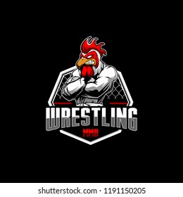 angry rooster with kimono martial arts for MMA or wrestling club logo template