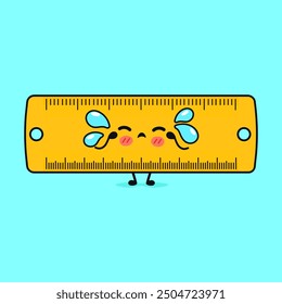 Angry Ruler character. Vector hand drawn cartoon kawaii character illustration icon. Isolated on blue background. Sad Ruler character concept