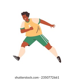Angry running boy in football uniform flat style, vector illustration isolated on white background. Decorative design element, emotional character, sport game and hobby