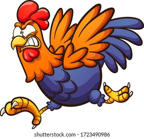 Angry running cartoon rooster. Vector clip art illustration with simple gradients. 
