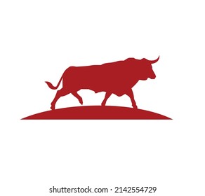 Angry running red bull icon illustration isolated on white background