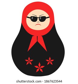 Angry Russian doll clipart. Vector illustration of cartoon matryoshka in anger. Russian doll for sticker, cover, print, avatar, icon design. 