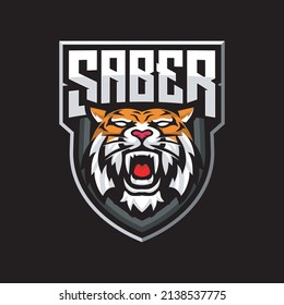 angry sabertooth sport gaming vector logo template illustration with black background