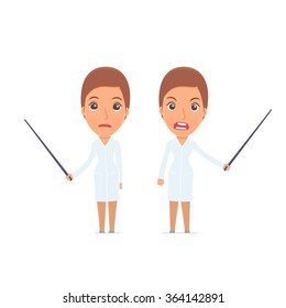 Angry and Sad Character Nurse making presentation using pointer. for use in presentations, etc.