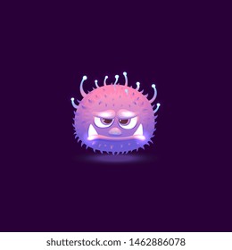 Angry, sad and frowning monster, character and his emotion, vector cartoon illustration on a black background.