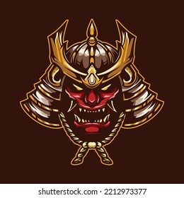 Angry Samurai Head Mascot Illustration