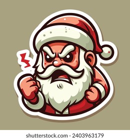 VECTOR DE ILUSTRACIÓN DE CARICATURA DE SANTA CLAUS ENFADADO, ROJO, NEGRO, BLANCO Y GRIS CON FONDO BLANCO SUAVE