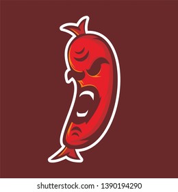 angry sausage mascot logo, vector illustrration