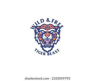 Angry savage tiger head mascot logo