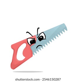 angry saw mascot character illustration. cute and playful concept. furniture, tools, woodworking, restoration, repair and carpentry themes