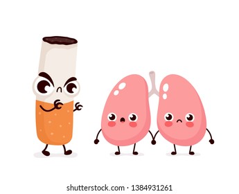 Angry scary cigarette kill lungs character. Vector flat cartoon illustration icon design. Isolated on white background.Smoking addiction,cigarette,smoke kill lungs concept