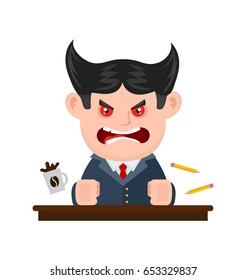  Angry scary scream boss businessman. Vector flat cartoon character illustration modern style icon design. Isolated on white background 