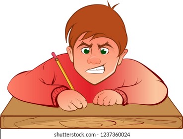 angry schoolboy writes vector illustration
