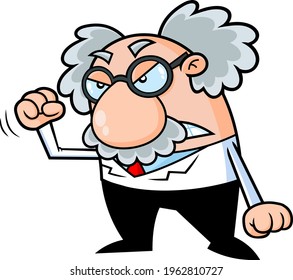 Angry Science Professor Cartoon Character. Vector Hand Drawn Illustration Isolated On Transparent Background