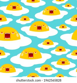 Angry scrambled eggs pattern seamless. Evil omelette background. vector ornament