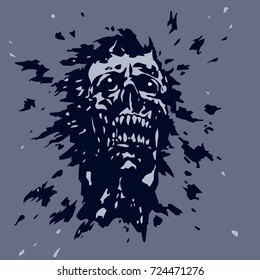 Angry screaming ghoul vampire head. Vector illustration. The genre of horror. Scary fictional nightmare character face.