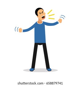 An angry screaming man, upset stressed man vector Illustration