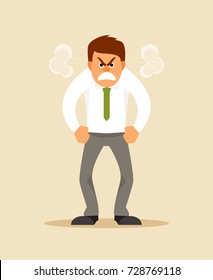 Angry screaming office worker with steam from the ears. Humorous vector illustration