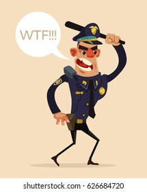 Angry Screaming Policeman Character Holds Weapons Stock Vector (Royalty ...