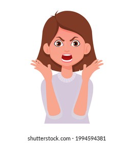 Angry Screaming Woman portrait. Vector illustration isolated on white