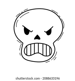 Angry scull skeleton emoji. Rude expletive doodle swear hand drawn face. Vector illustration isolated on white.