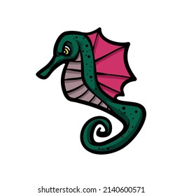 Angry sea horse character vector illustration