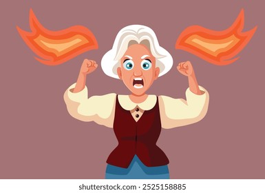 
Angry Senior Granny Acting Mad Furious Vector Character. Unhappy older grandma yelling and shouting with rage
