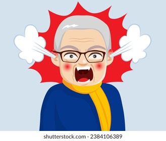 Angry senior man character angry vector illustration. Male pensioner with negative emotions