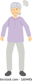 Angry senior woman dressed in purple
