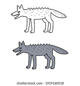 angry shaggy gray wolf with sharp teeth.