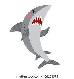 Angry Shark animal cartoon character isolated on white background.