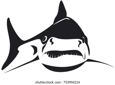 angry shark in black and white