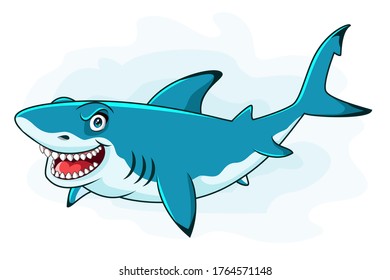 A Angry shark cartoon isolated on white background