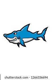 Angry shark cartoon on white background